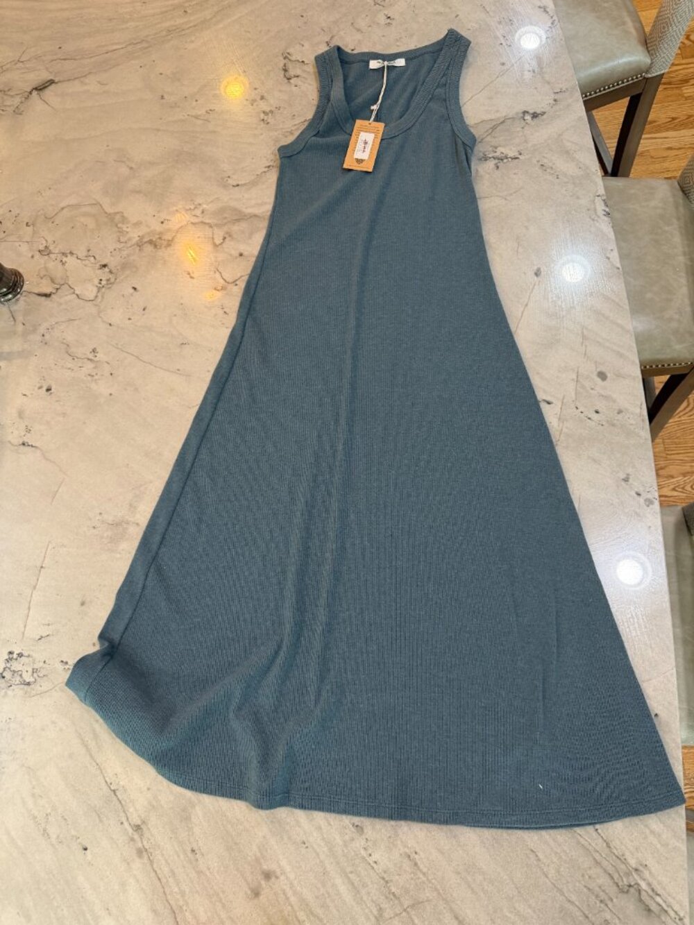 Project Social T Yuma Scoop Neck Rib Tank Dress in Pine Blue size Medium